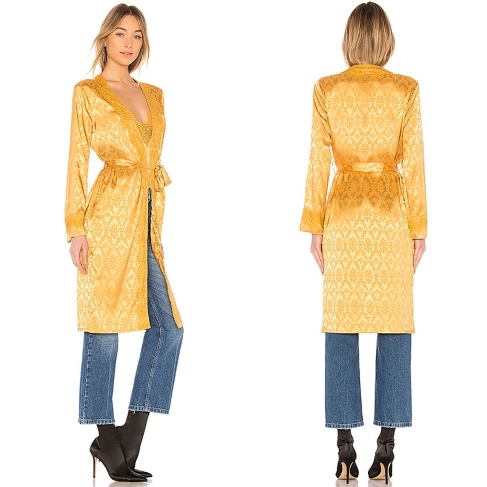 Majorelle Delta Robe Hazelwood Belted Cover Up Kimono Lace Trim  Damask Sz XS